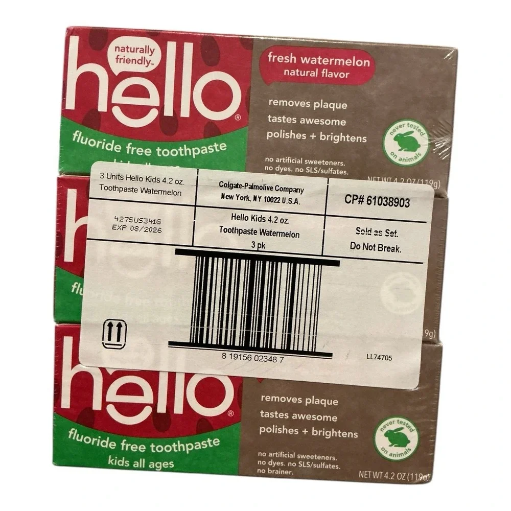 Hello -‎ Kids Toothpaste Watermelon 4.2 oz 3 Pack Fluoride Free